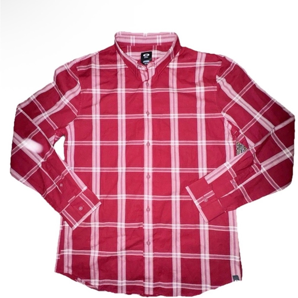 Oakley Mens Shirt Size Medium M Red Plaid Long Sleeve Button Down